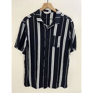 Camp Shirt L Rockabilly Lounge Striped Elvis Resort Retro Rock Casual Mod Dad